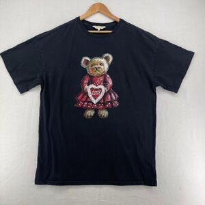 Teddy Fresh Men Shirt L/XL Black Bear Bow Valentine's Day Short Sleeve Cotton